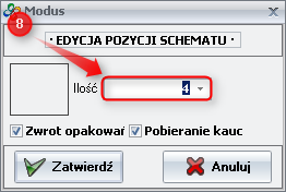 Screen: Defining of the products number in the package 