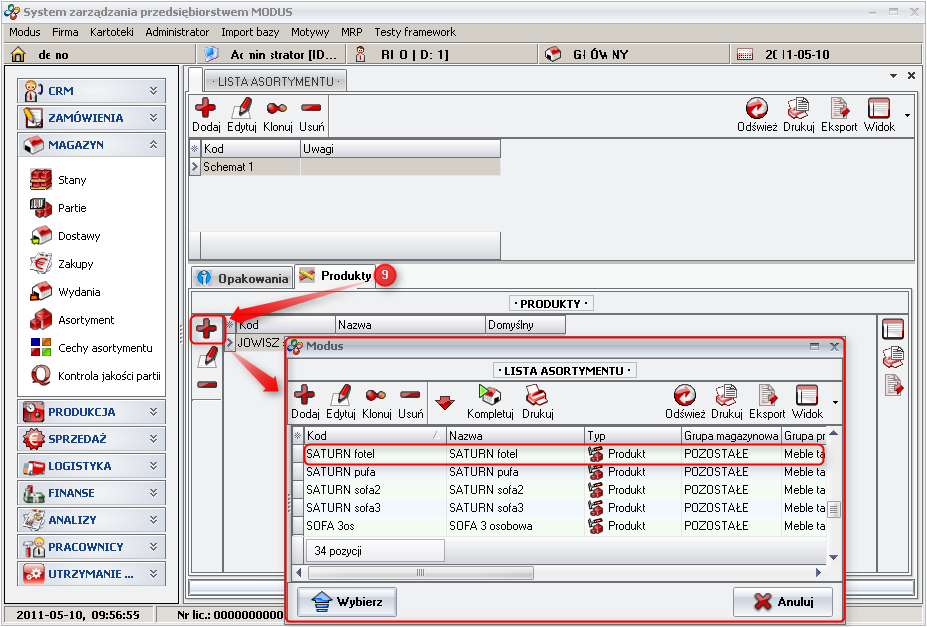 Screen: Addition of products into the scheme 