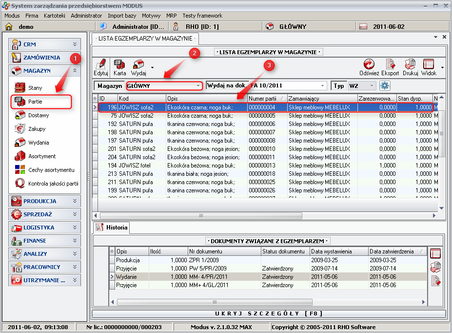 Ekran: Egzemplarze produktów