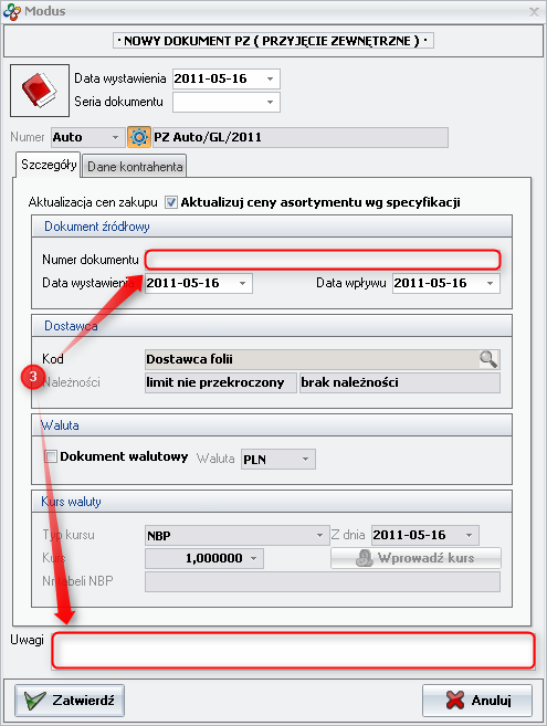 Ekran: Nowy dokument PZ  