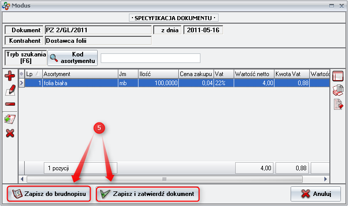 Screen: Choice of the transcription form 
