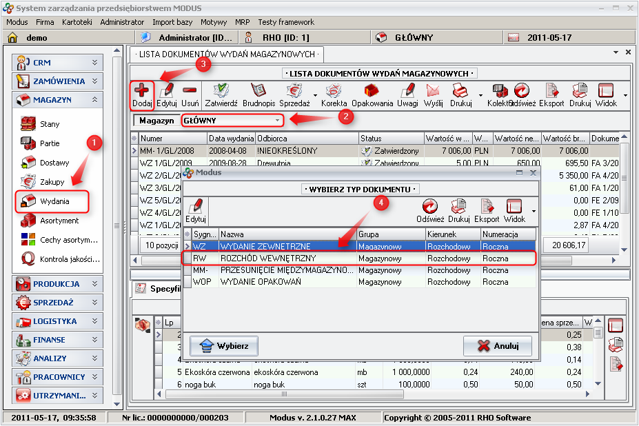 Ekran: Generowanie dokumentu RW