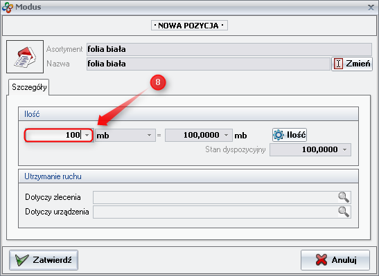 Ekran: Określenie ilości wydawanego asortymentu