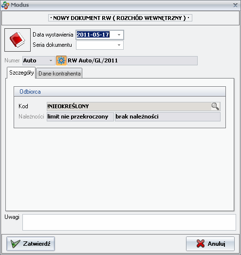 Ekran: Nowy dokument RW