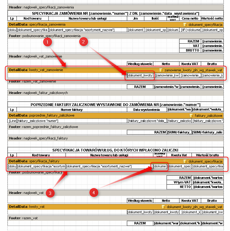 Ekran 4: Szablon wydruku faktury zaliczkowej Ekran 4: Szablon wydruku faktury zaliczkowej