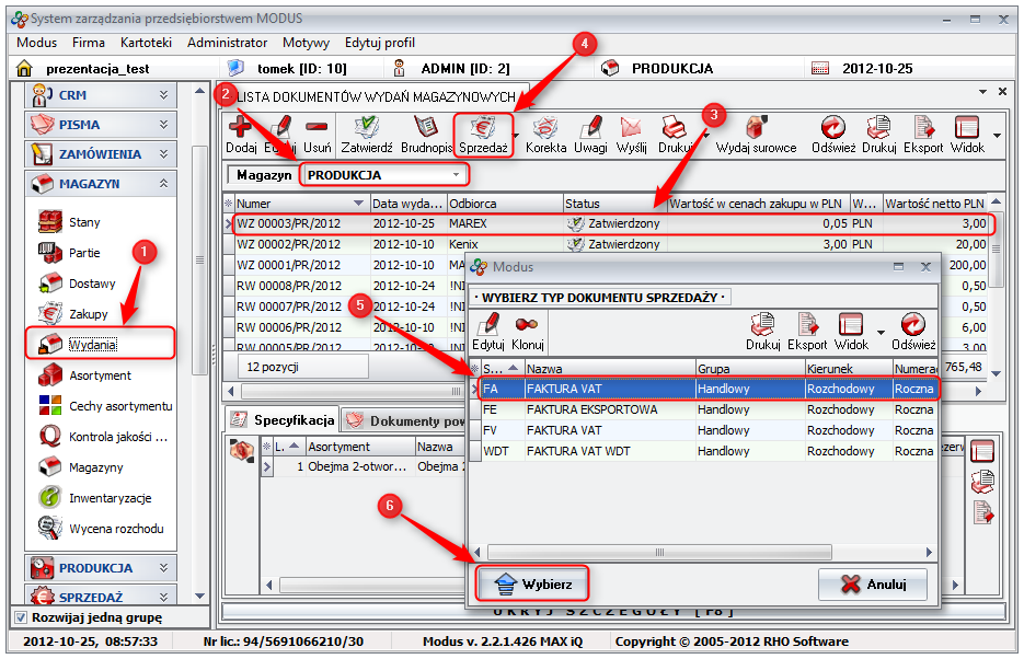 Ekran: Generowanie dokumentu na podstawie sprzedaży na podstawie WZ 