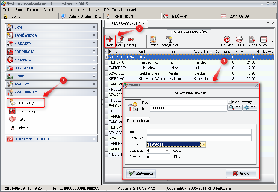 Ekran: Dodawanie nowego pracownika 