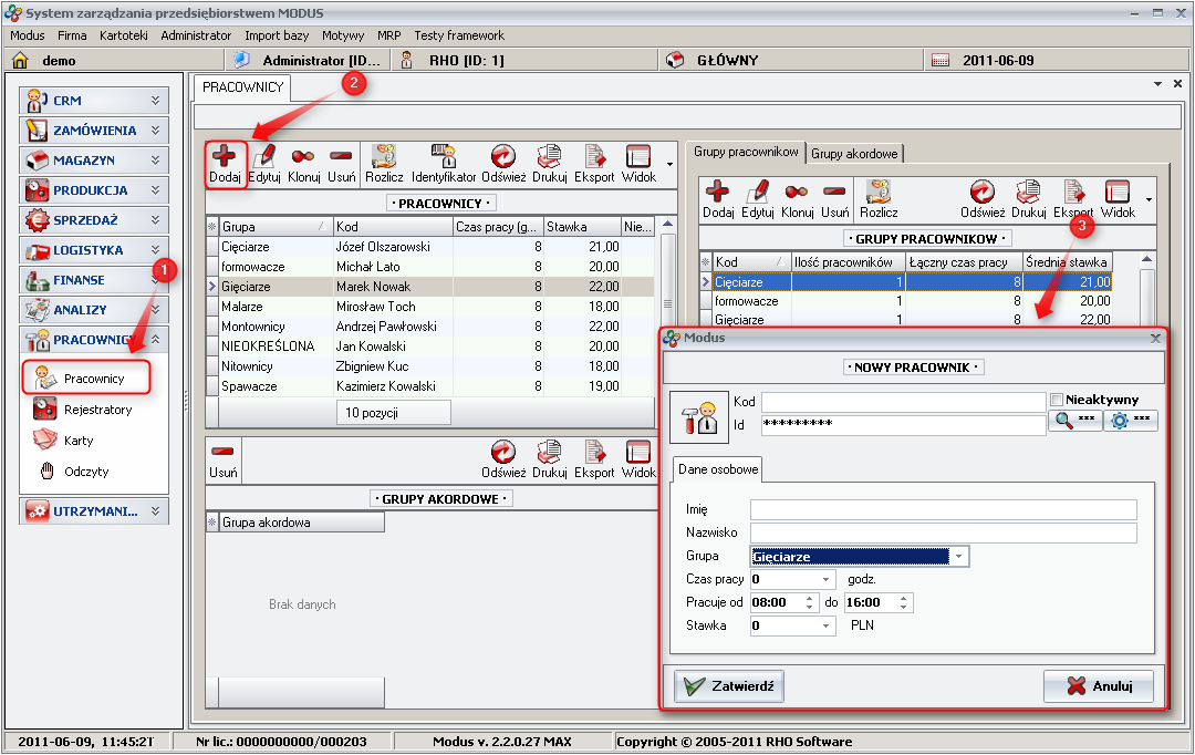 Ekran: Dodawanie nowego pracownika 