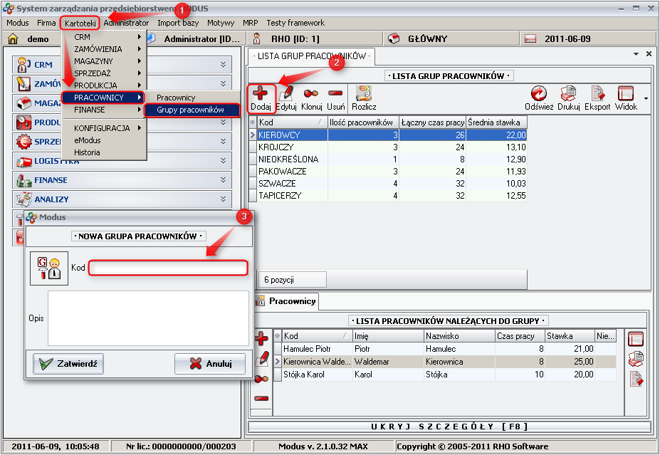 Ekran: Dodawanie nowej grupy pracowników 