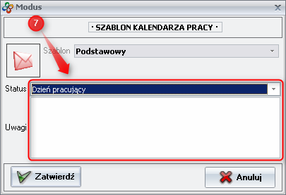 Ekran: Oznaczenie dni w szablonie 