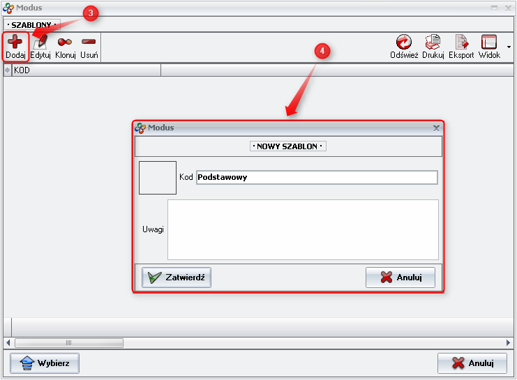 Ekran: Definiowanie nowego szablonu 