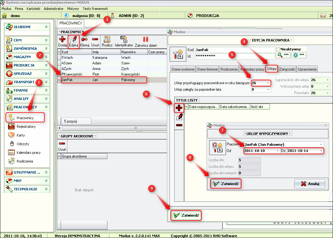 Ekran: Planowanie urlopu 