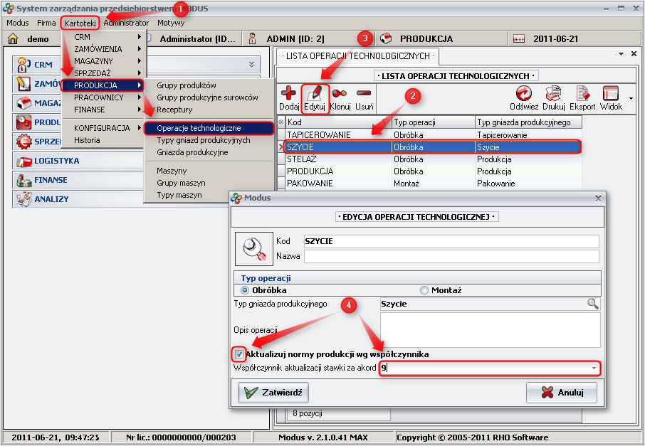 Ekran: Aktualizacja stawek akordowych