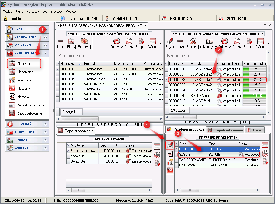 Ekran: Edycja szczegółów etapu produkcji 