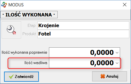 Ekran4: Wpisywanie na terminalu ilości wykonanej