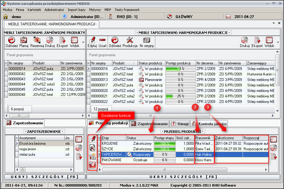 Ekran: Kontrola produkcji 