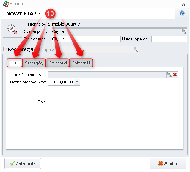 Definiowanie parametrów etapu 