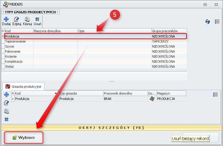 Przypisanie typu gniazda produkcyjnego do operacji