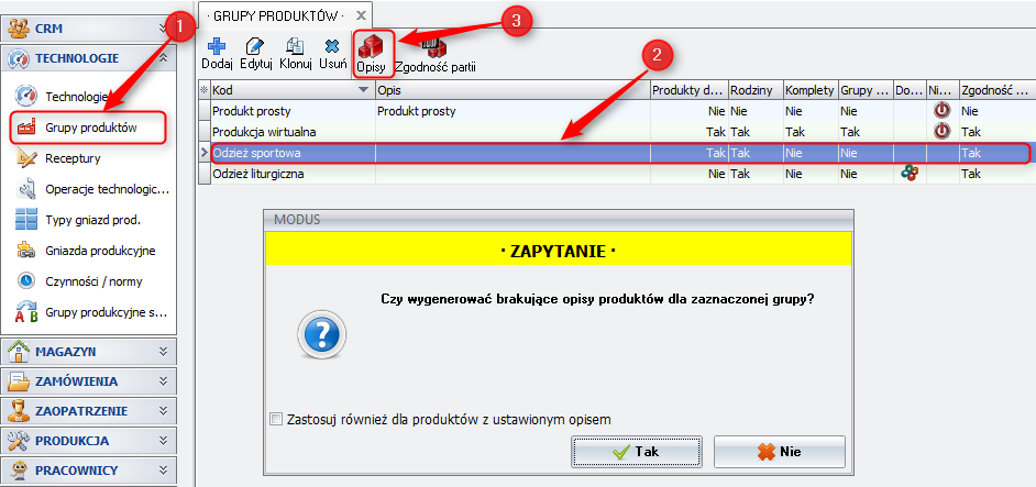 Screen: Generating of descriptions 