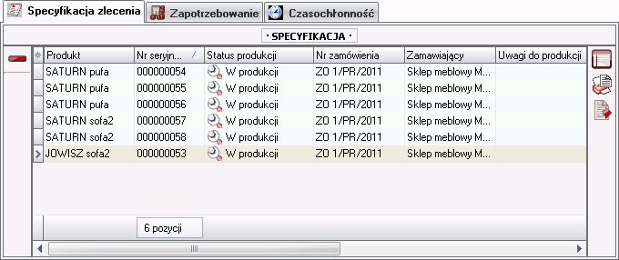 Ekran: Zakładka specyfikacja