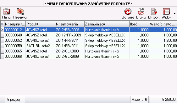 Ekran: Okno zamówione produkty 