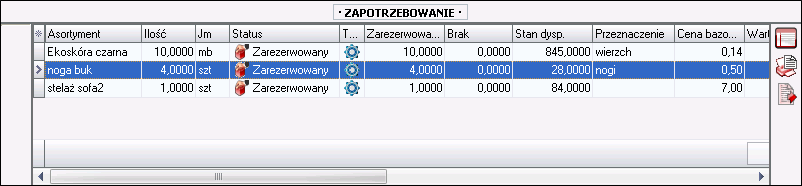Ekran: Okno Zapotrzebowanie