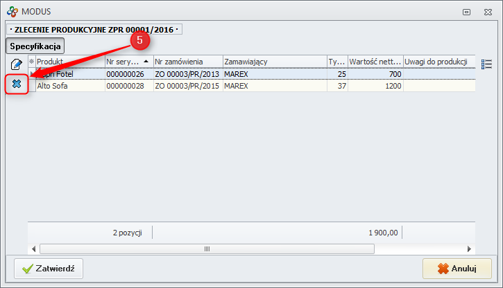 Ekran: Nowe zlecenie produkcji  