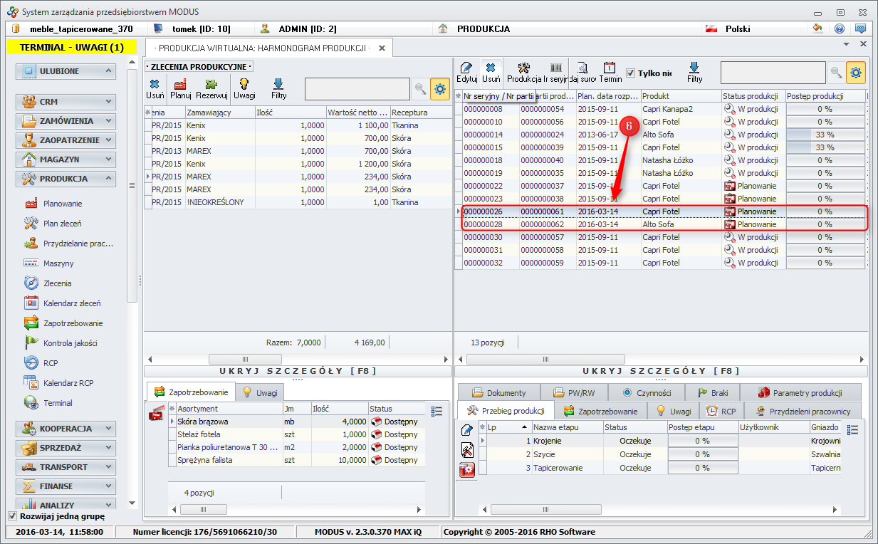 Ekran: Planowane zlecenie produkcji 