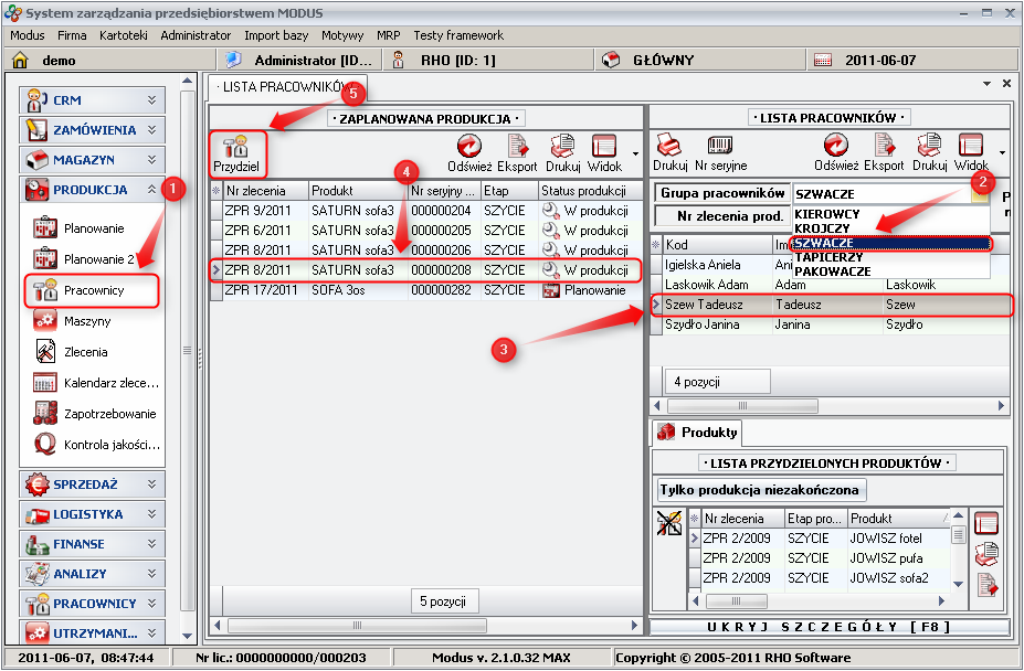 Ekran: Przypisanie pracownika do etapu 