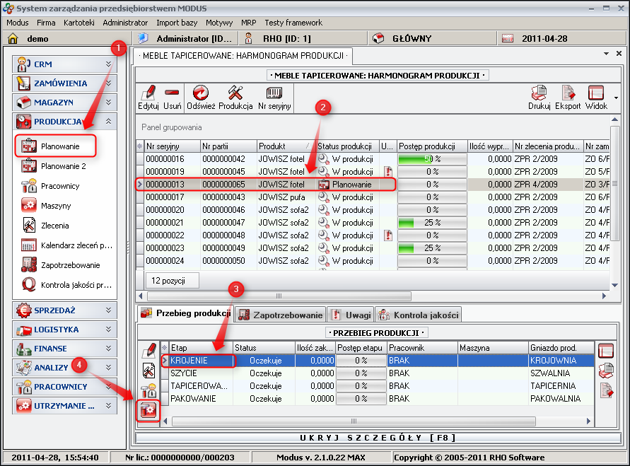 Ekran: Przypisanie pracownika do etapu produkcji 