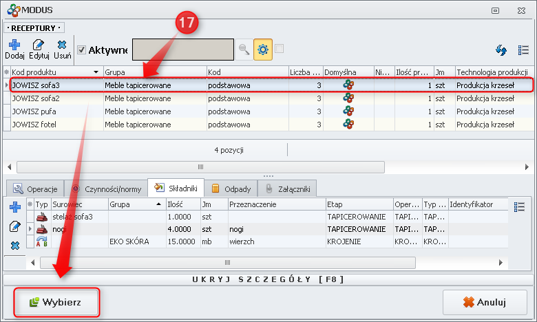 Wybór receptury spośród już istniejących 