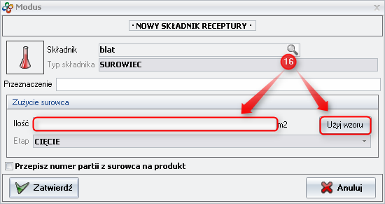 Definiowanie zużycia surowca 