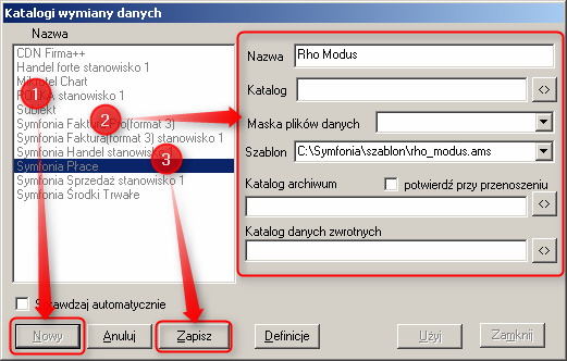 Ekran 2: Okno "Katalogi wymiany danych"