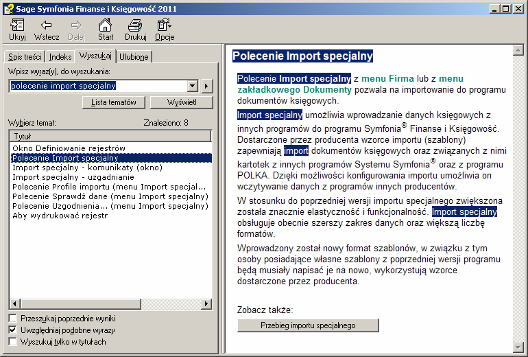 Ekran 6: Pomoc programu Symfonia w zakresie Importu danych