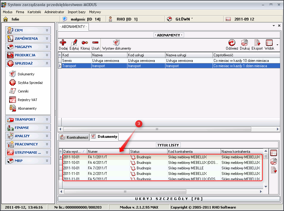 Ekran: Lista wystawionych dokumentów 