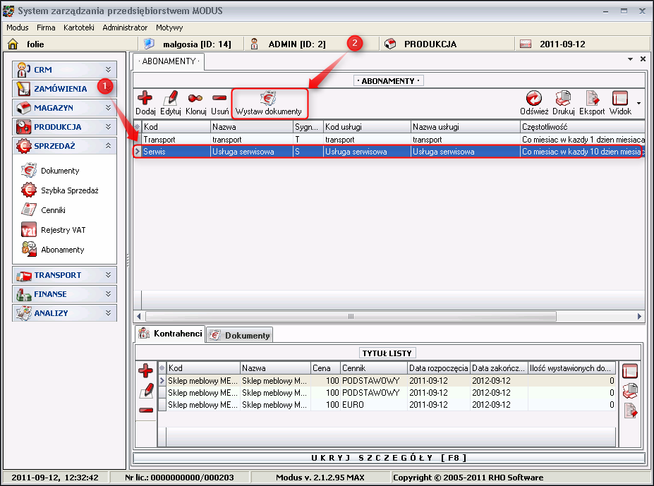 Ekran: Wystawienie dokumentów 