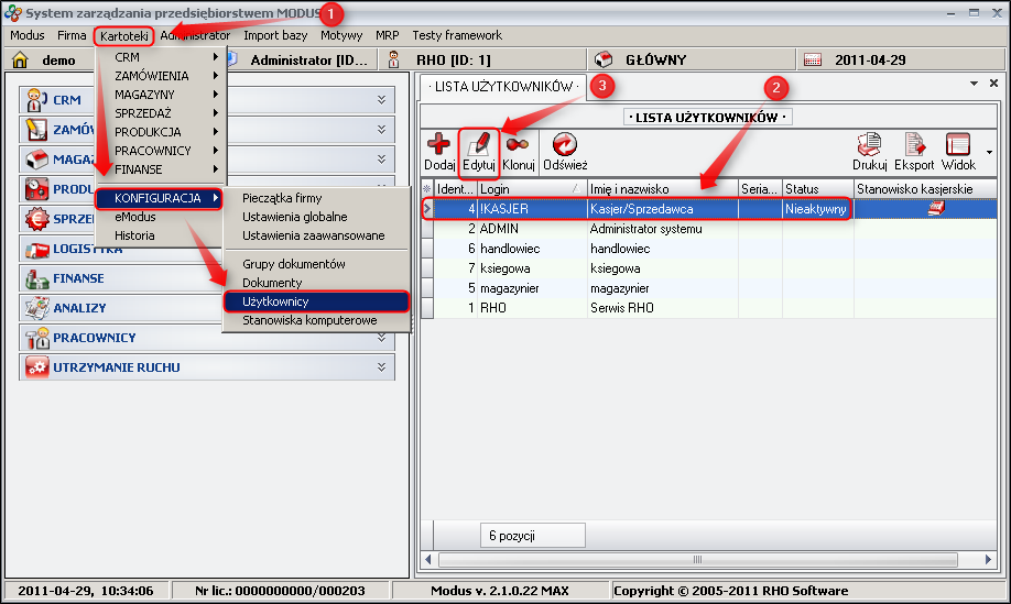 Ekran: Dodawanie kasjera 