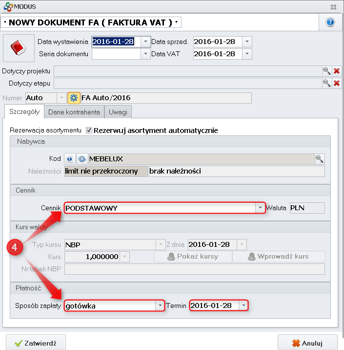 Ekran: Okno nowego dokumentu
