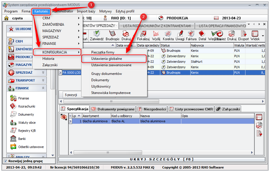 Ekran: Konfiguracja globalna