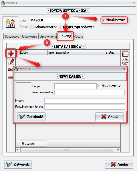 Ekran: Okno "Nowy kasjer"