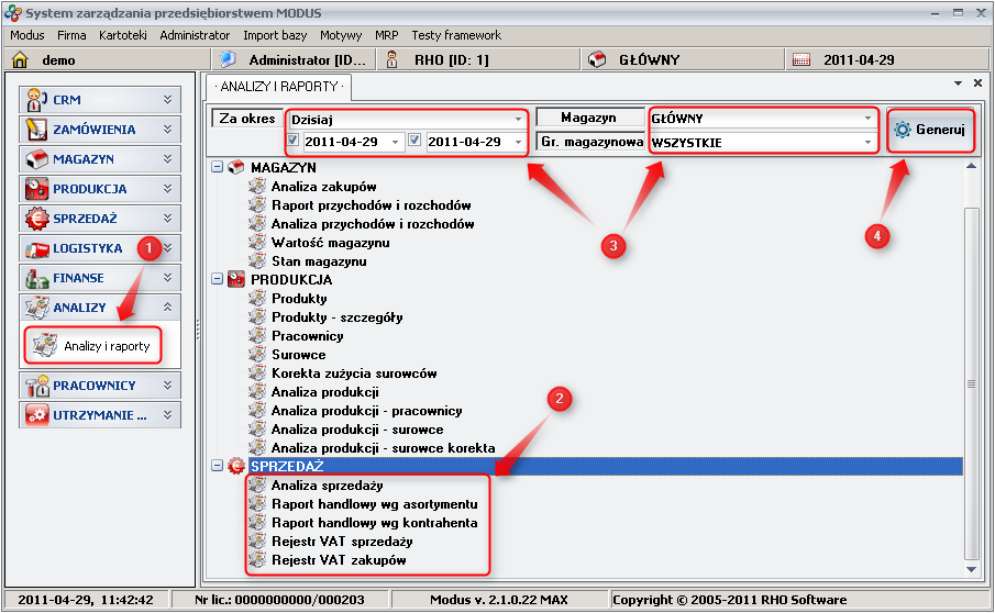 Ekran: Tworzenie raportu 