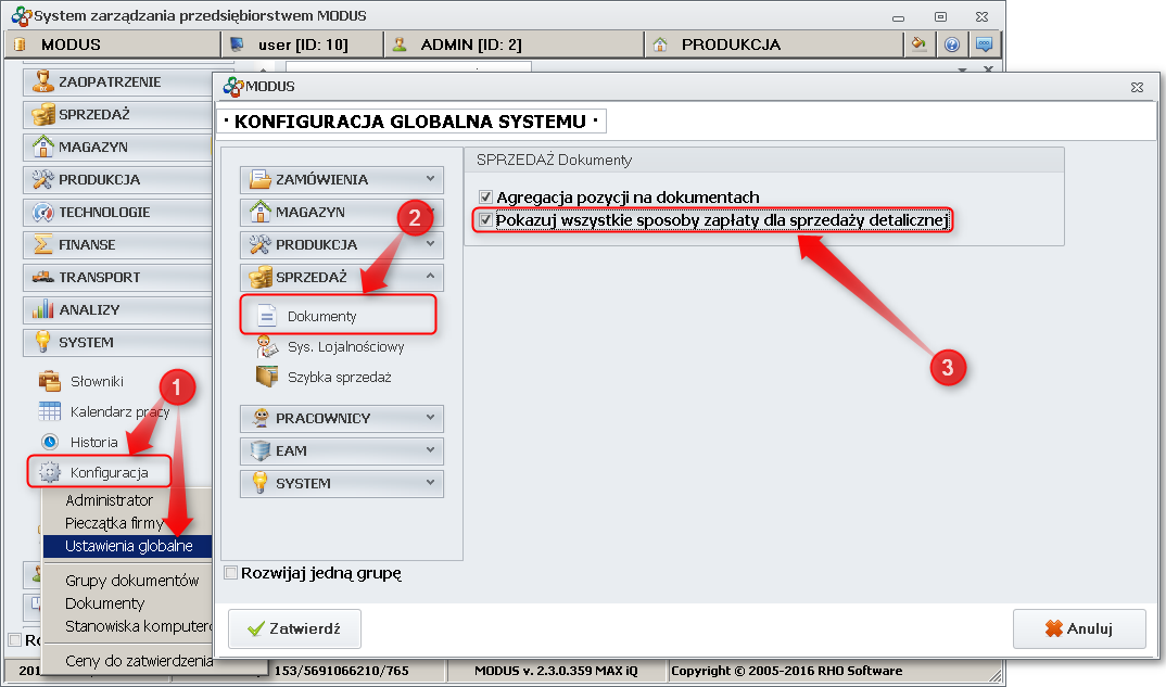 Ekran: Pokazuj wszystkie sposoby zapłaty dla sprzedaży detalicznej