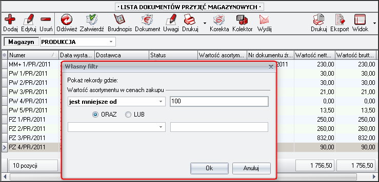 Ekran 13: Filtr własny 