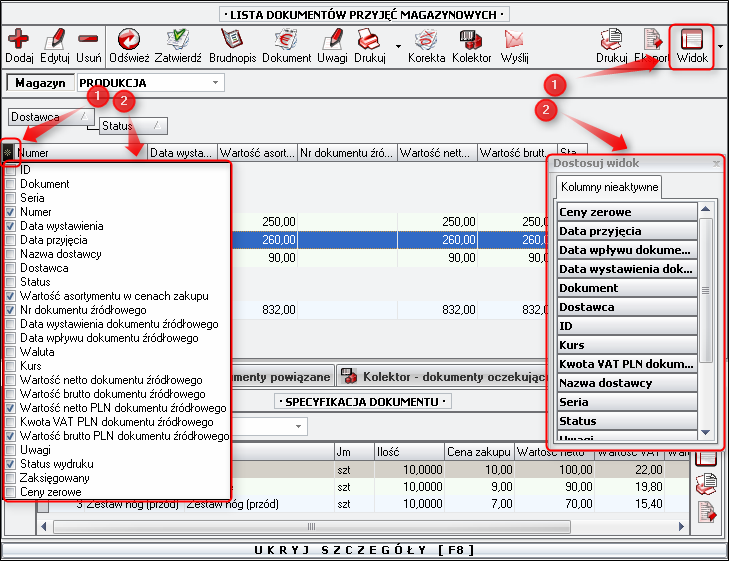 Ekran: Dodawanie kolumn