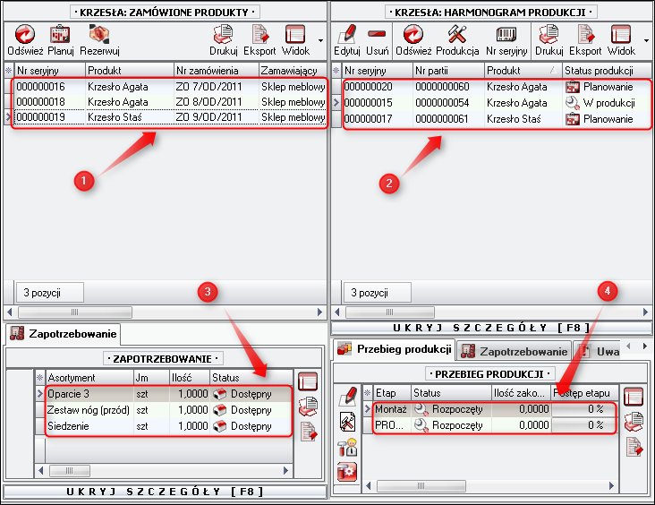 Ekran: Okna typu lista: nadrzędna i zależna 