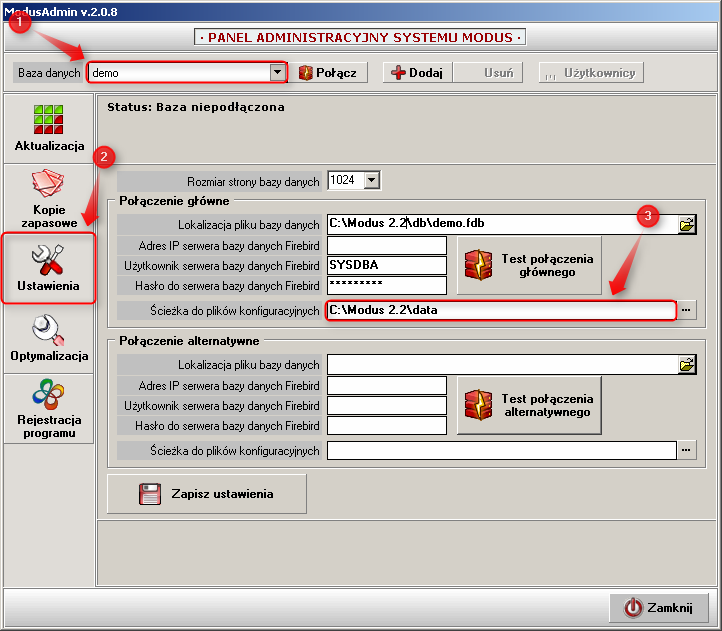 Ekran: Ścieżka do plików konfiguracyjnych 