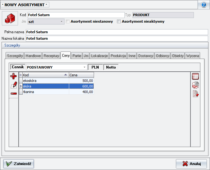 Definiowanie cen produktu w ramach grup cenowych 