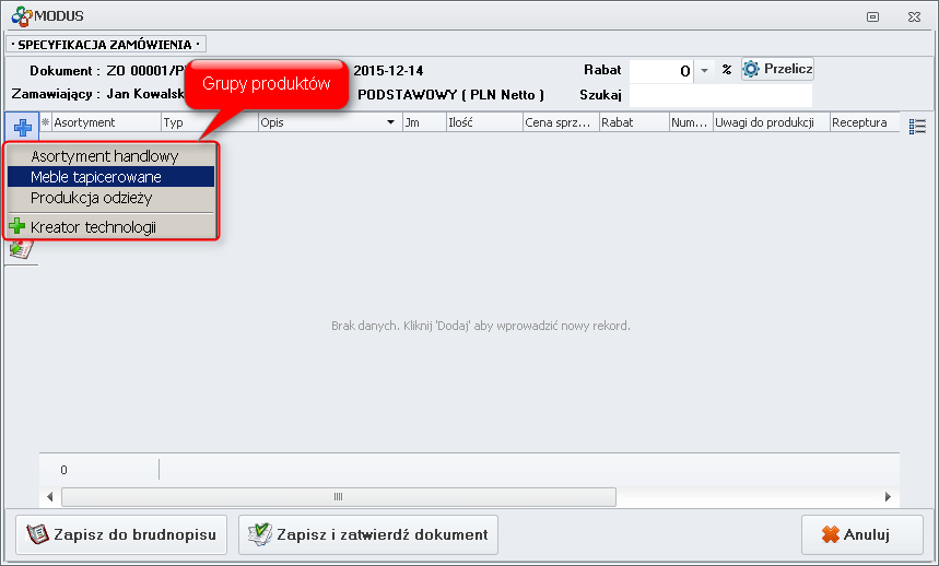 Grupy produktów w w zamówieniach od odbiorców 