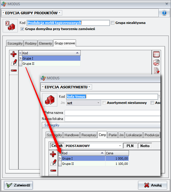 Definiowanie grup cenowych dla grupy produktów 