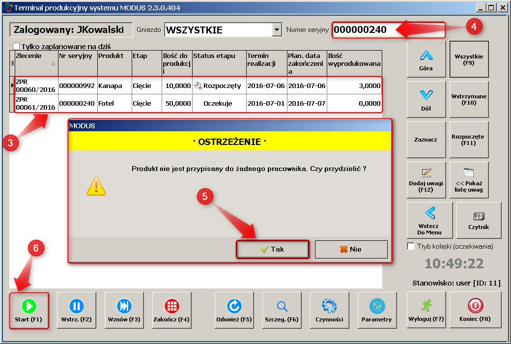 Ekran: Przydzielone produkty